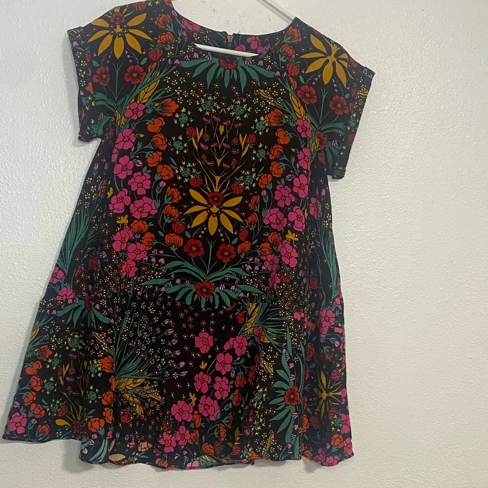 Free People Black Floral Mini Dress Size XS 57% Viscose 43%Lyocell